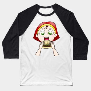 Girl Eating Burger Cartoon Baseball T-Shirt